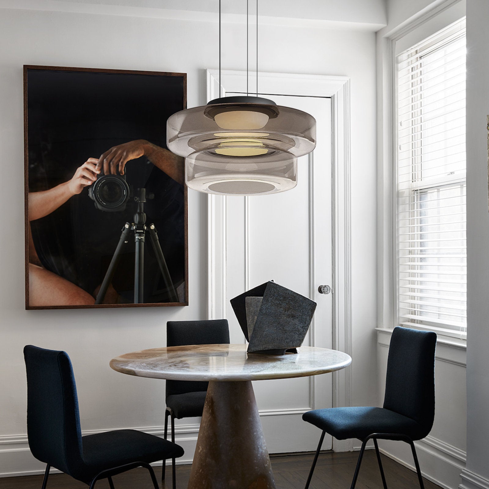 Hanglamp in glas met Bauhaus inspiratie voor eettafel en woonkamer, verstelbare verlichting, warm wit licht 8