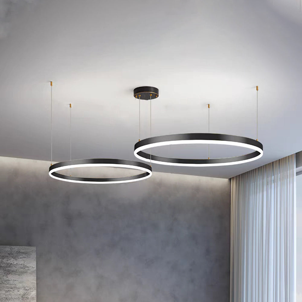 Moderne zwarte kroonluchter van metaal voor woonkamer en slaapkamer, elegante cirkelvormige hanglamp. 0