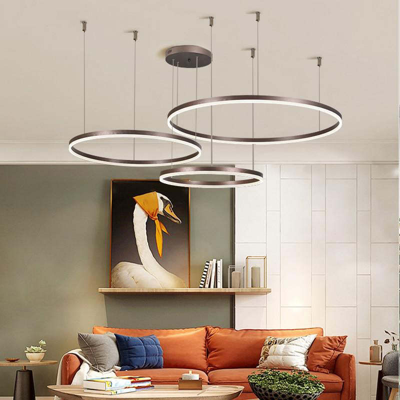 Moderne zwarte kroonluchter van metaal voor woonkamer en slaapkamer, elegante cirkelvormige hanglamp. 1