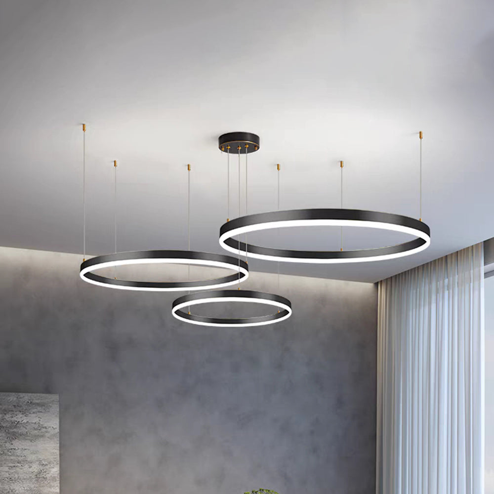 Moderne zwarte kroonluchter van metaal voor woonkamer en slaapkamer, elegante cirkelvormige hanglamp. 10