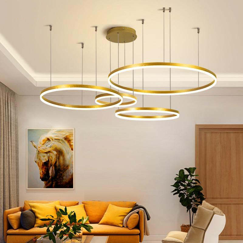 Moderne zwarte kroonluchter van metaal voor woonkamer en slaapkamer, elegante cirkelvormige hanglamp. 12
